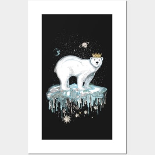 Polar bear with crown on ice floe Posters and Art